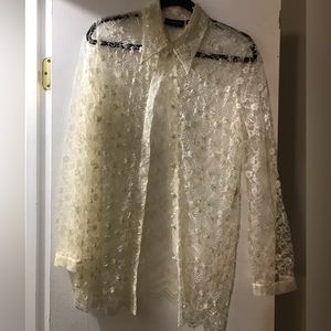 Classist See through Special Occasion DressShirt. With Sheer Pearls.All intact👌